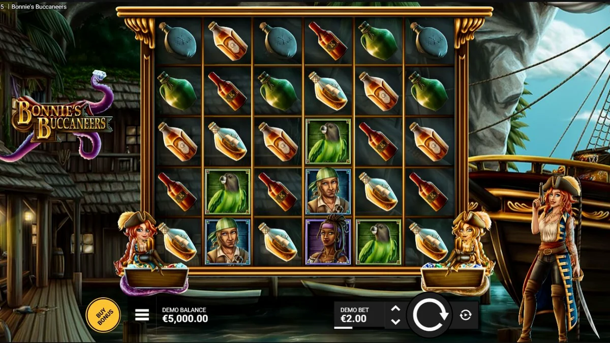 Bonnie’s Buccaneers slot game interface showing pirate treasure theme